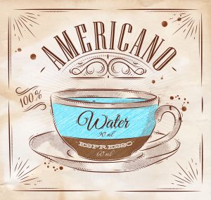 Poster coffee americano in vintage style drawing on kraft