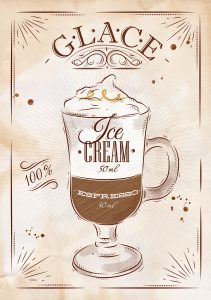 Poster coffee glace in vintage style drawing on kraft