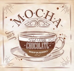 Poster coffee mocha in vintage style drawing on kraft
