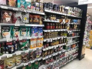 coffee aisle in a supermarket