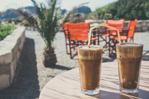 cold coffee on a restauant patio