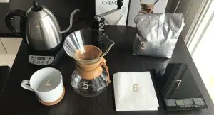 setup of the chemex and other paraphernalia